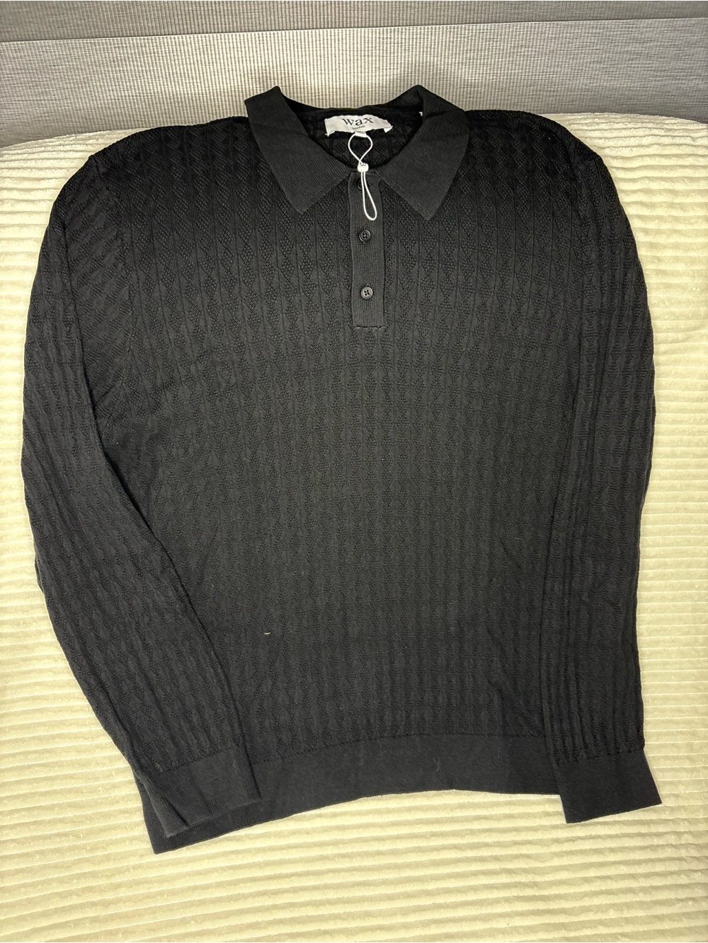 Wax London Men XXL Oban Diamond Stripe Cotton Cashmere Long Sleeve Polo Sweater